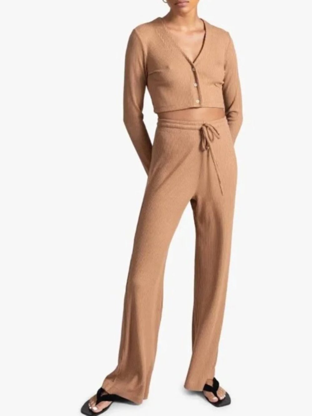 Leset Tan Ali Drawstring Wide Leg Lounge Pant Size xs